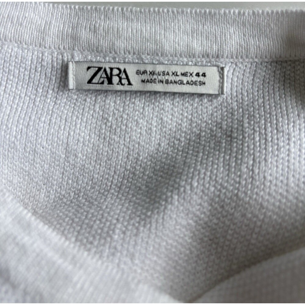 ZARA Men XL Off-White Textured Knit Short Sleeve T-Shirt 100% Cotton Minimalist - Picture 7 of 10